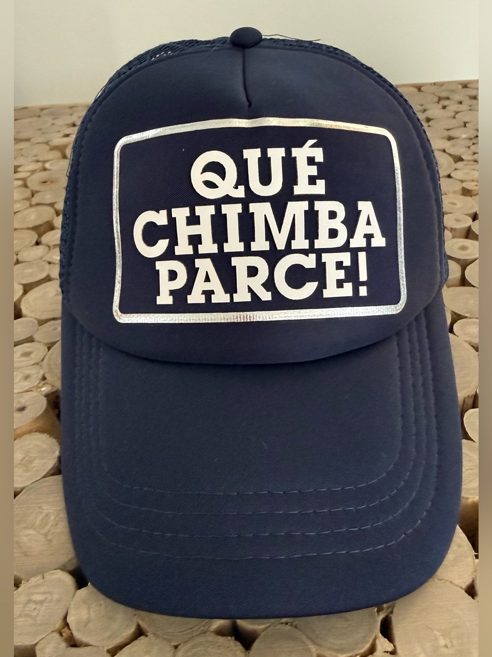 Vintage Navy Trucker Cap with White Lettering - Men Accessories Hats